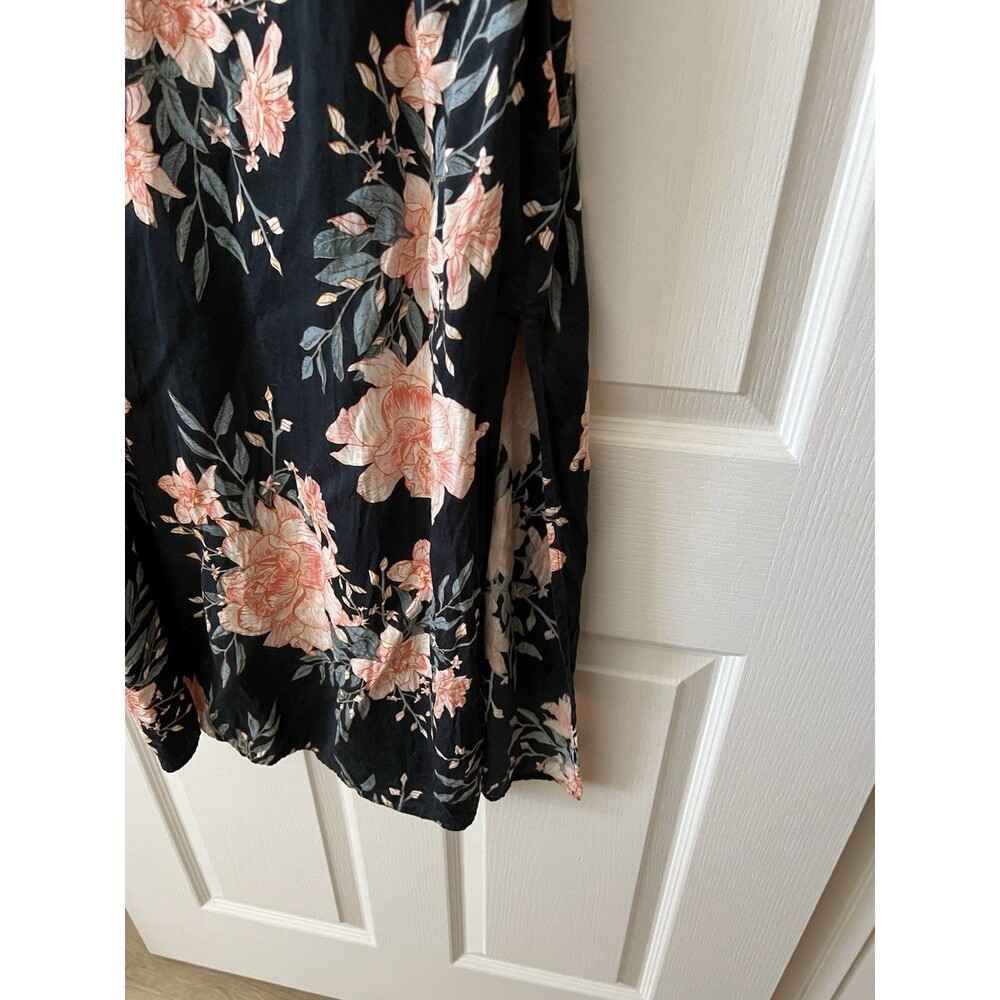 Billabong Black Floral Maxi Slip Dress with Side Slit Size Medium Rayon - Picture 5 of 7
